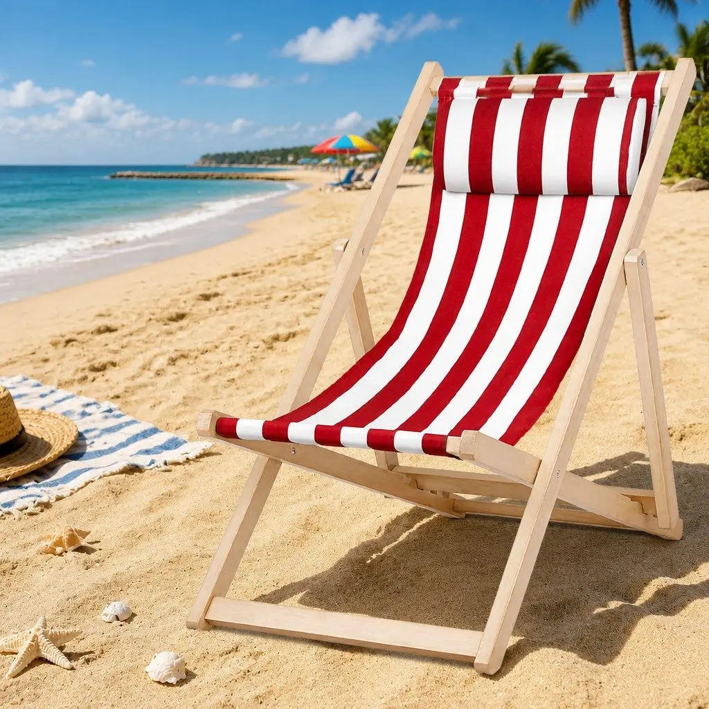 Folding Beach Deck Chair with Adjustable Backrest