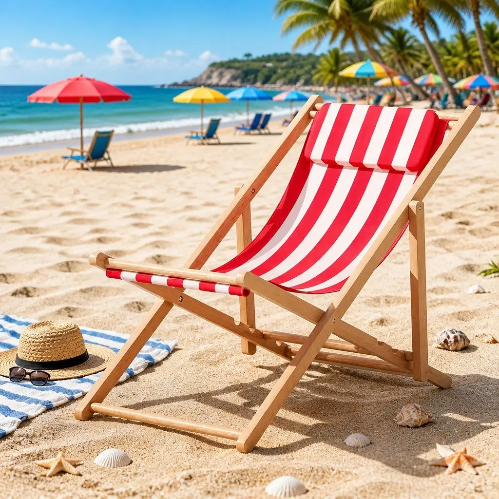 Folding Beach Deck Chair with Adjustable Backrest