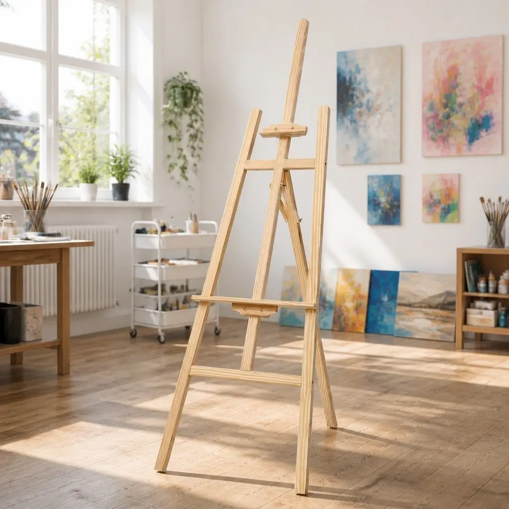 Adjustable Pine Wood A-Frame Floor Easel for Art Display