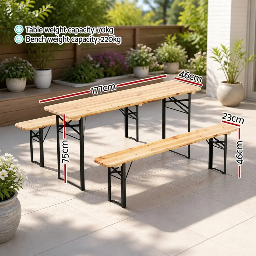 3 Piece Wooden Outdoor Dining Set