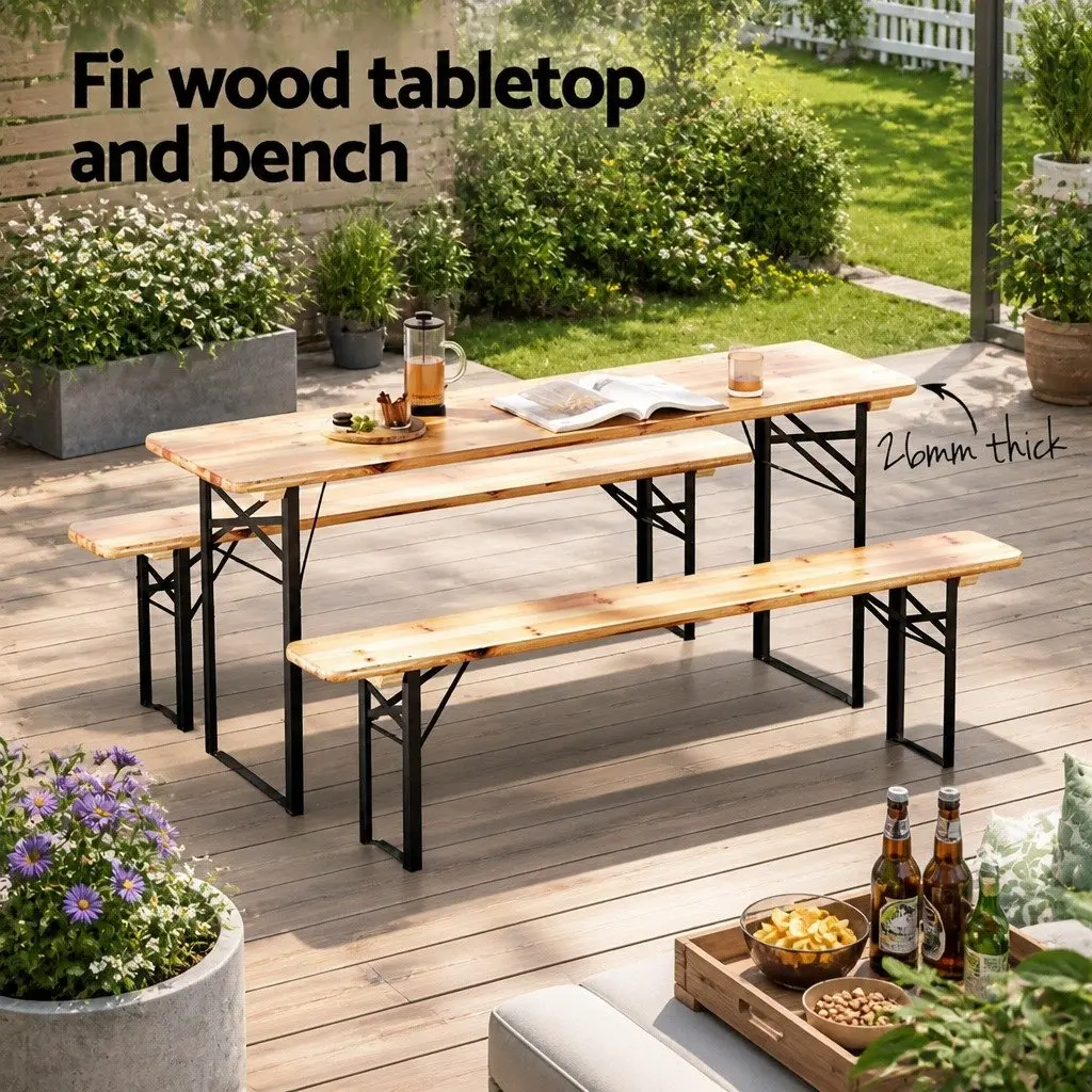 3 Piece Wooden Outdoor Dining Set