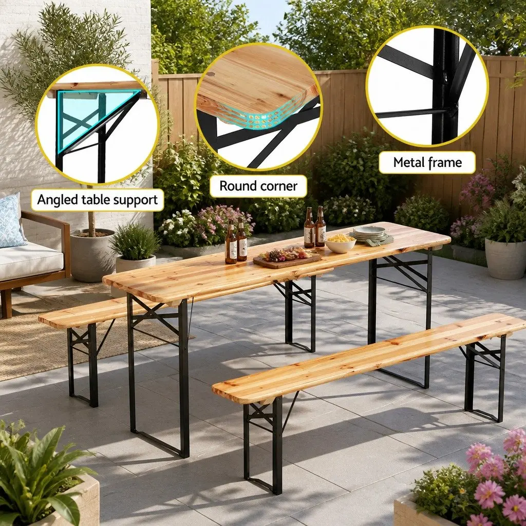 3 Piece Wooden Outdoor Dining Set