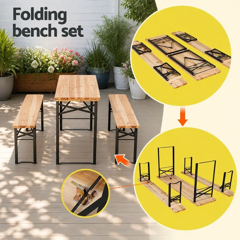 3 Piece Wooden Outdoor Dining Set