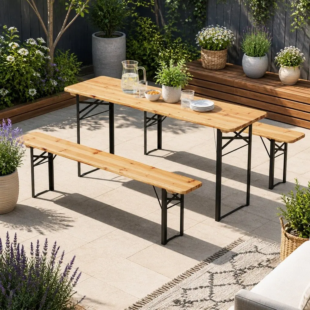 3 Piece Wooden Outdoor Dining Set