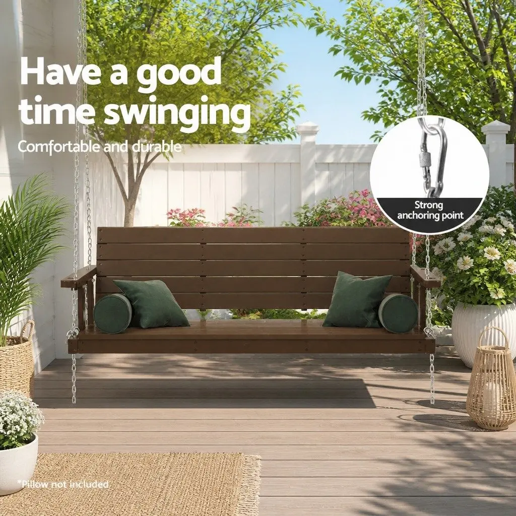 3 Seater Swing Chair Solid Fir Wood Outdoor Garden Furniture Brown