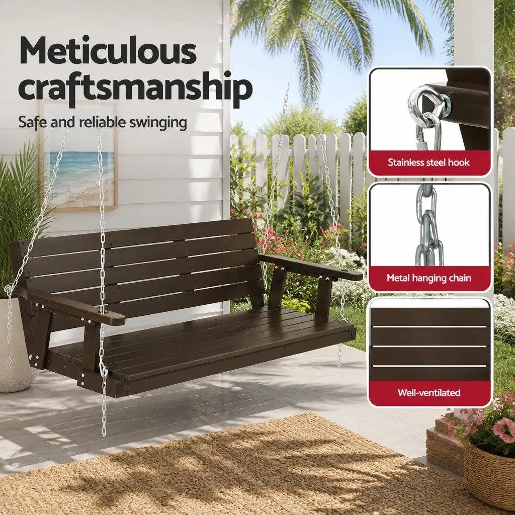3 Seater Swing Chair Solid Fir Wood Outdoor Garden Furniture Brown