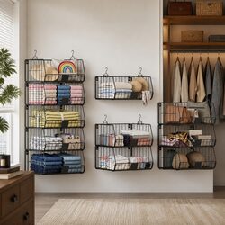 5 Tier Stackable Closet Organizer Hanging Storage Shelves Wardrobe Clothes