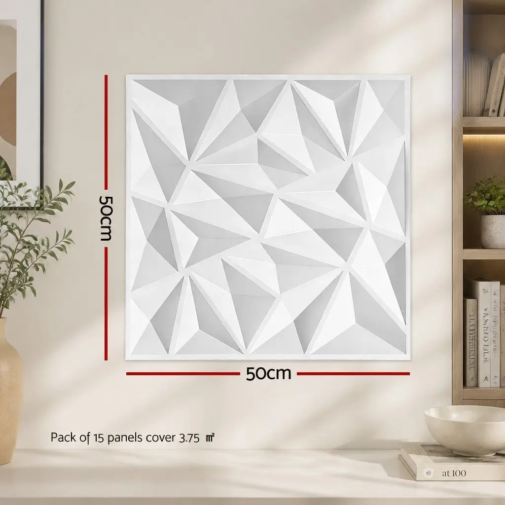 3D Wall Panels PVC 50x50cm White Diamond Pattern Set 15