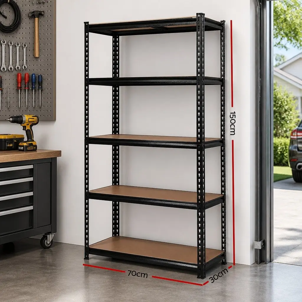 Storage Shelf Rack Steel 70x30x150cm Matte Black 5 Shelf
