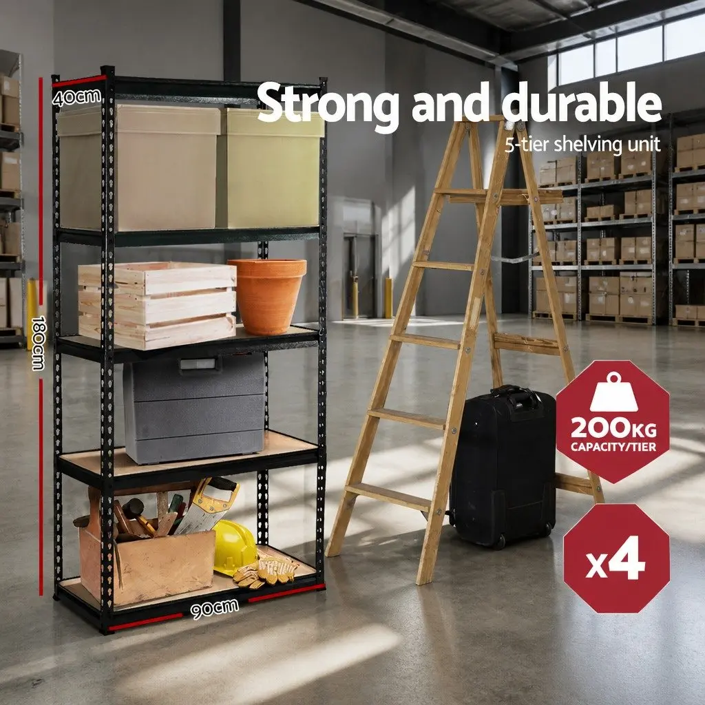 5-Tier Garage Shelving Unit Steel 90x40x180cm Matte Black