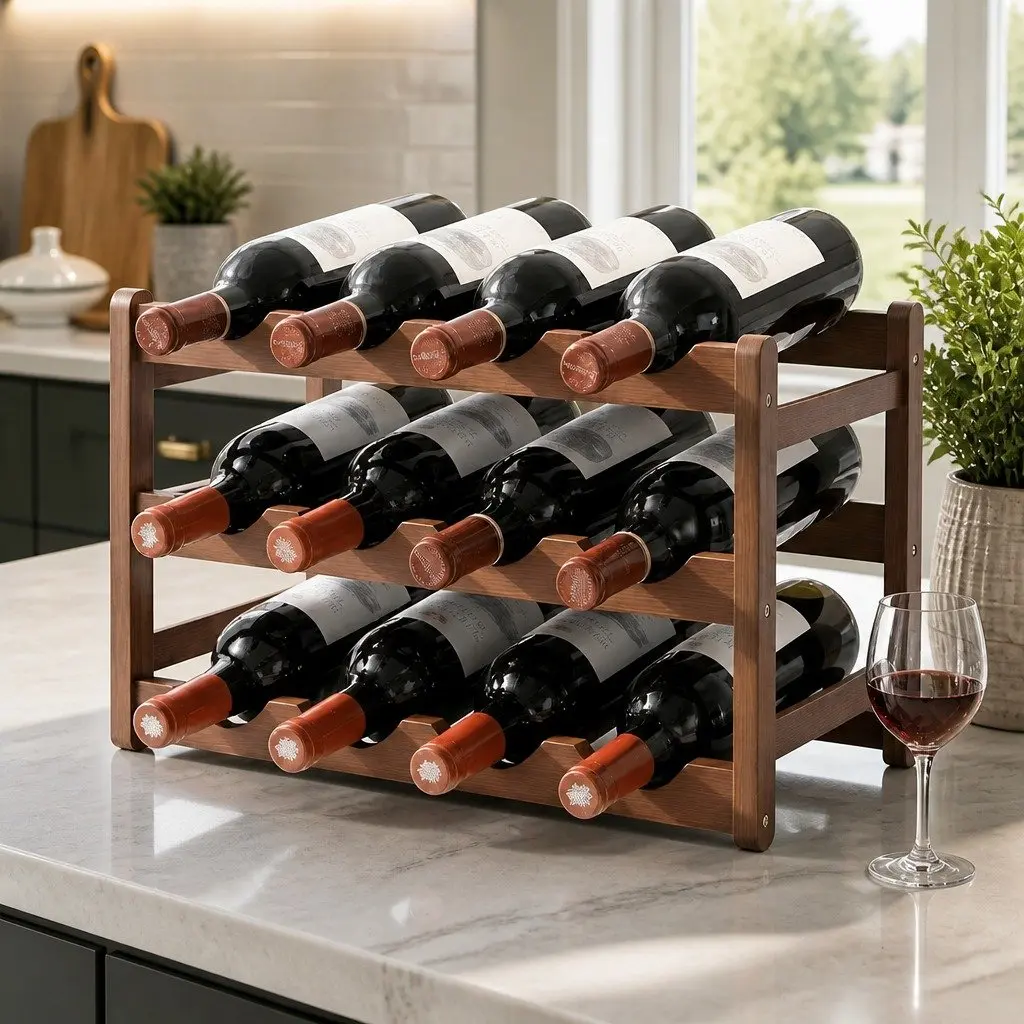 3-Tier Bamboo Wine Rack for 12 Bottles