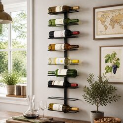 Durable Black Metal Wall Mounted Wine Rack for 9 Bottles