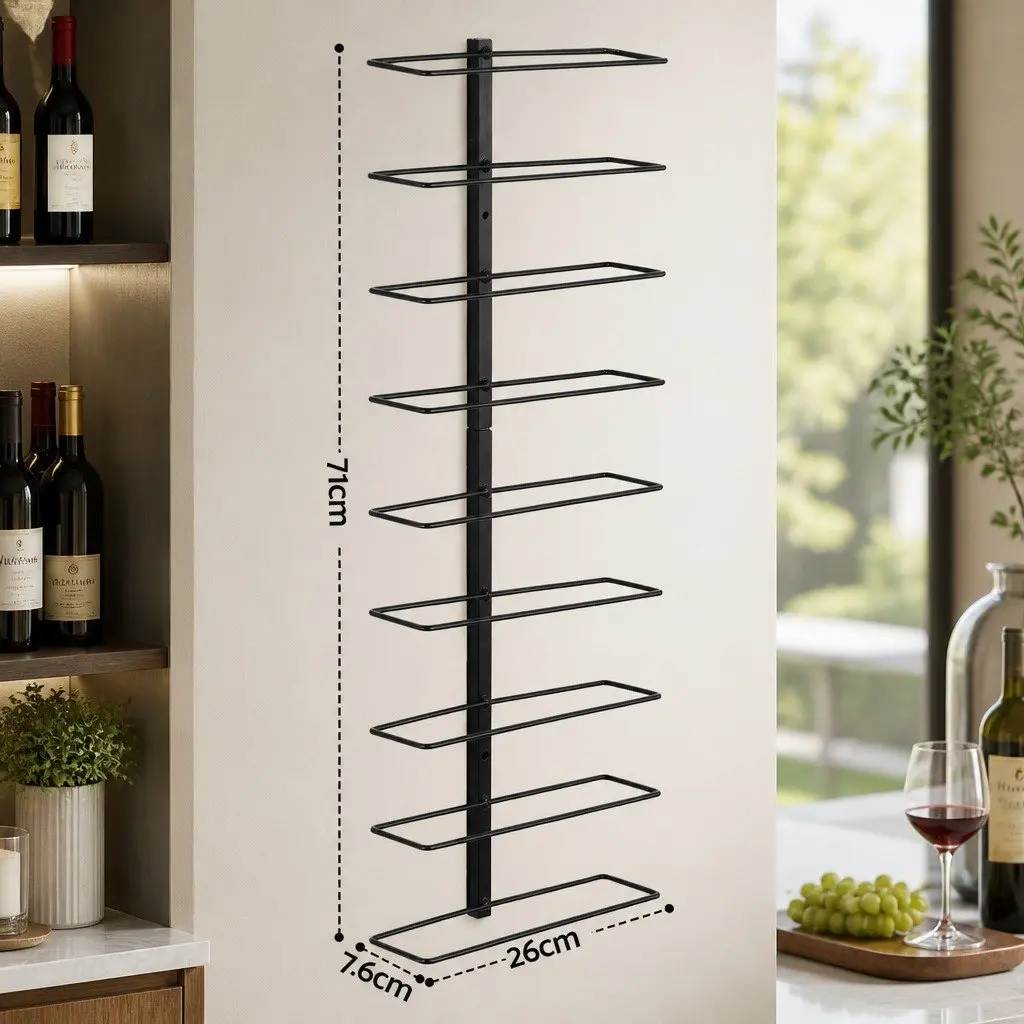 Wall Mounted Wine Rack Metal 9 Bottles Black