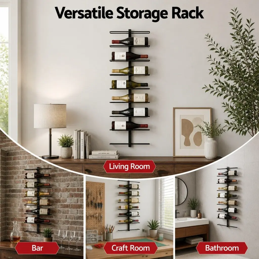 Wall Mounted Wine Rack Metal 9 Bottles Black