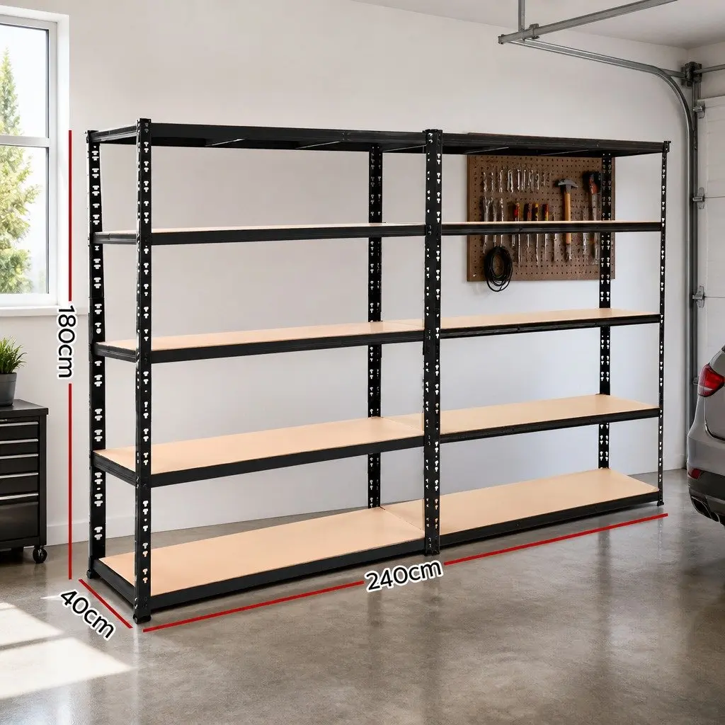 Storage Shelving Rack Steel 2.4M Heavy-Duty Adjustable Black