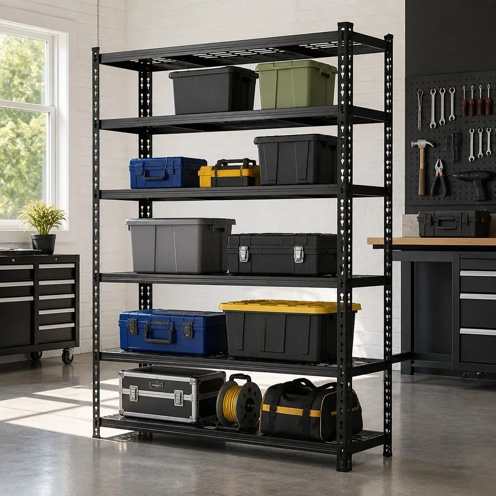 5-Tier Heavy-Duty Steel Garage Shelving Rack, Black 4-Pack