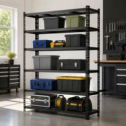 5-Tier Heavy-Duty Steel Garage Shelving Rack, Black 4-Pack