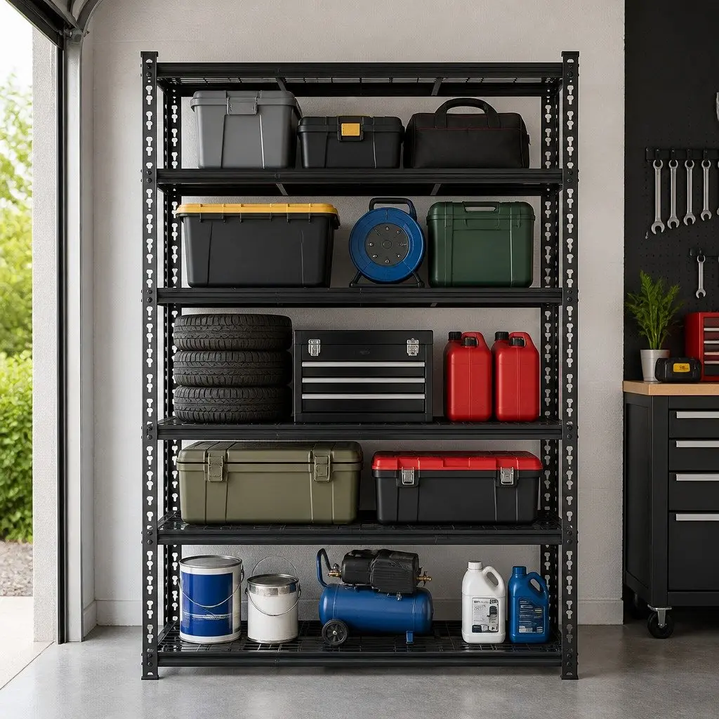 Heavy-Duty Steel Garage Shelving 5-Tier Adjustable Black 4 Piece