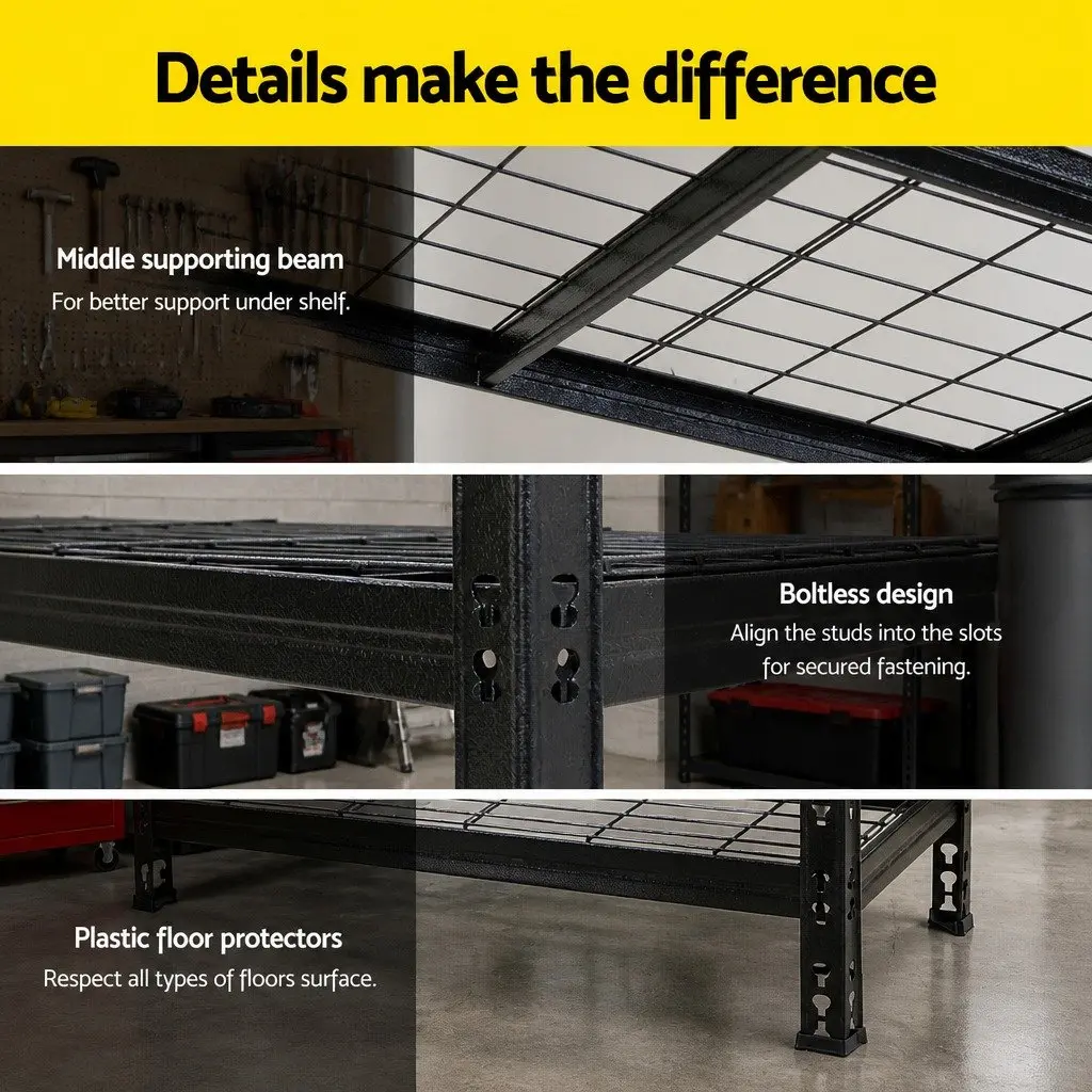 Heavy-Duty Steel Garage Shelving 5-Tier Adjustable Black 4 Piece