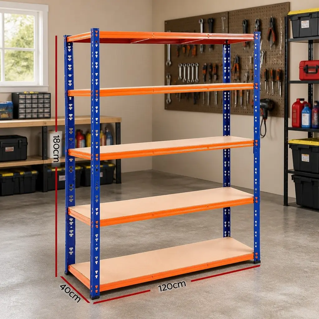 Heavy-Duty Garage Storage Shelving Rack Steel 1.8M Blue Orange
