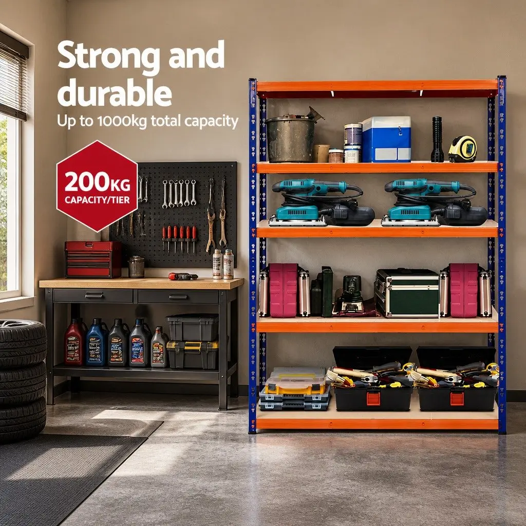 Heavy-Duty Garage Storage Shelving Rack Steel 1.8M Blue Orange