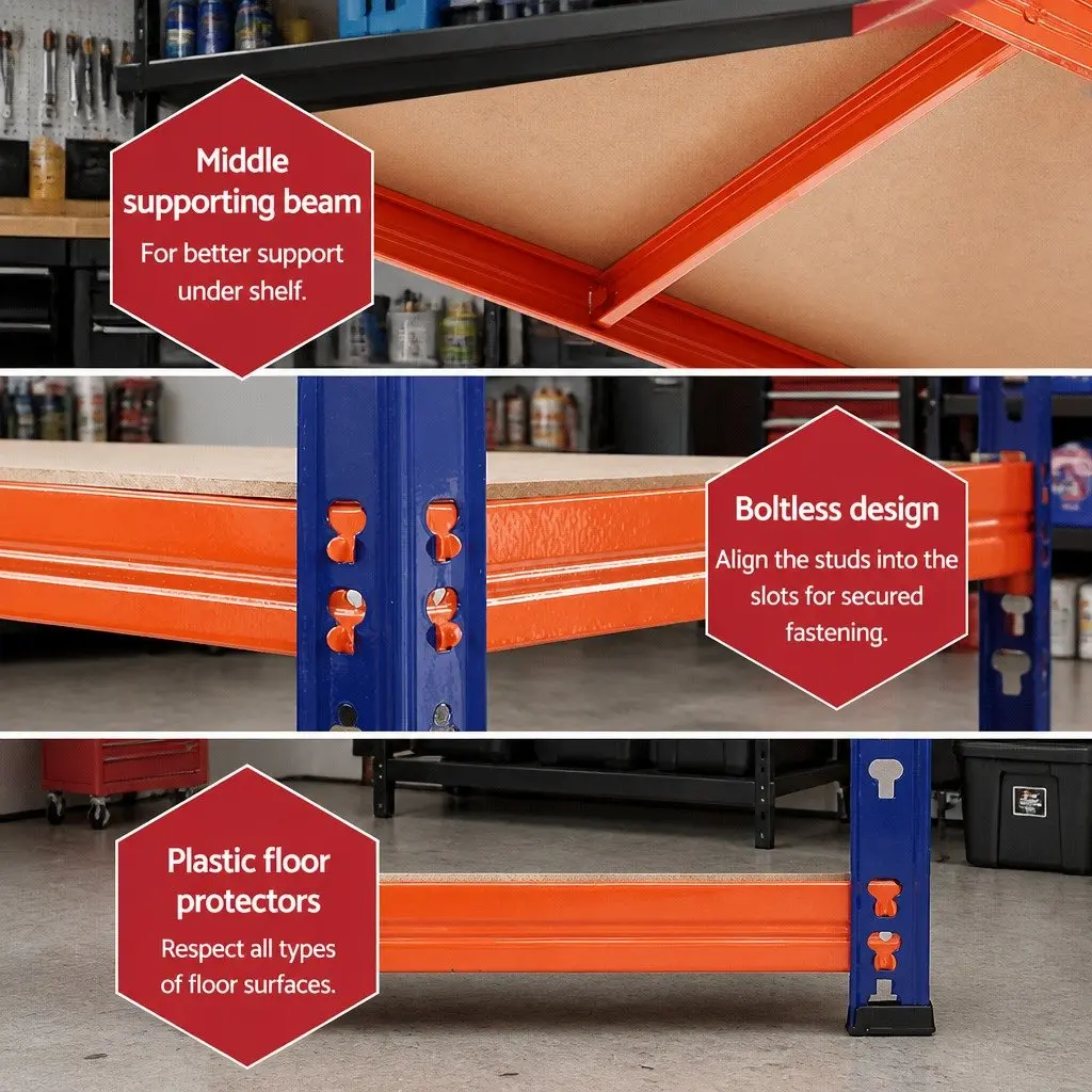 Heavy-Duty Garage Storage Shelving Rack Steel 1.8M Blue Orange