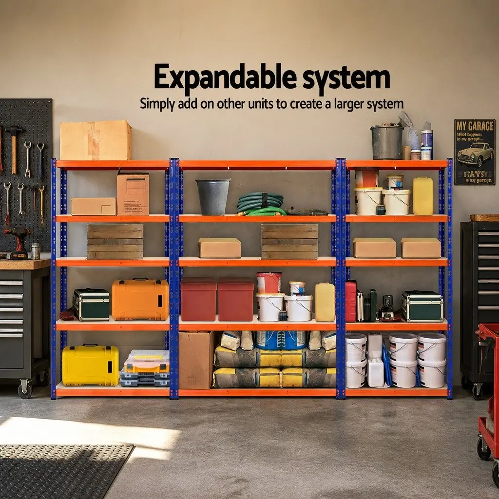 Heavy-Duty Garage Storage Shelving Rack Steel 1.8M Blue Orange