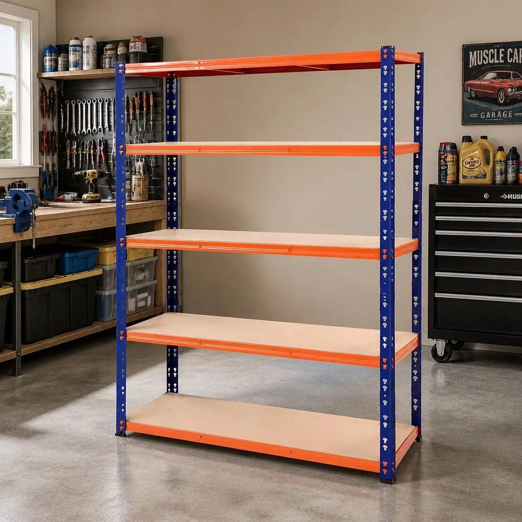 Heavy-Duty Garage Storage Shelving Rack Steel 1.8M Blue Orange