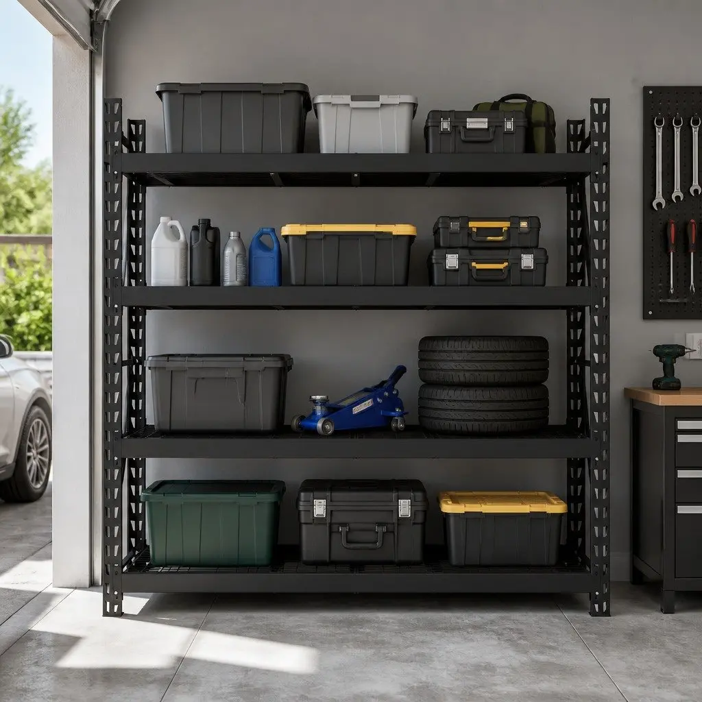Black Metal 4-Tier Heavy-Duty Garage Storage Rack