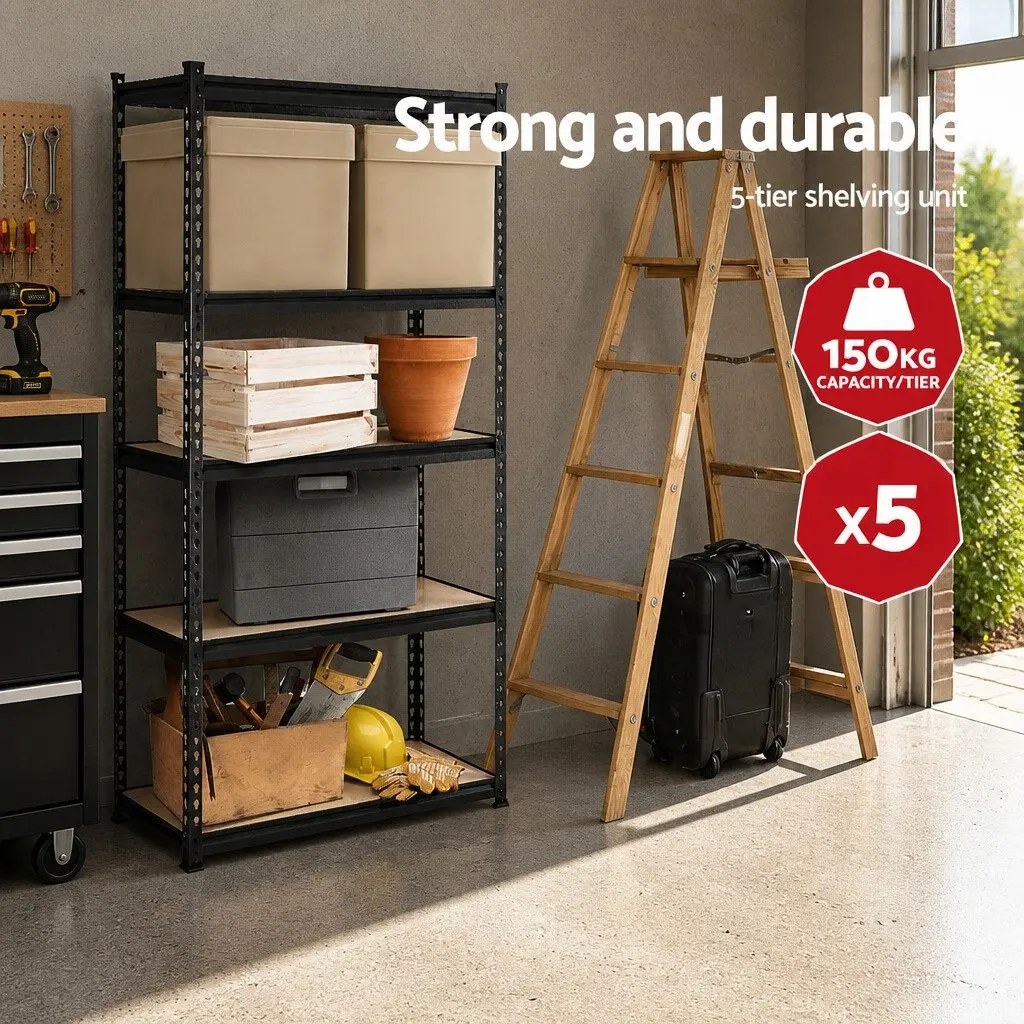 Garage Shelving Unit Steel 5 Tier Storage Rack Black
