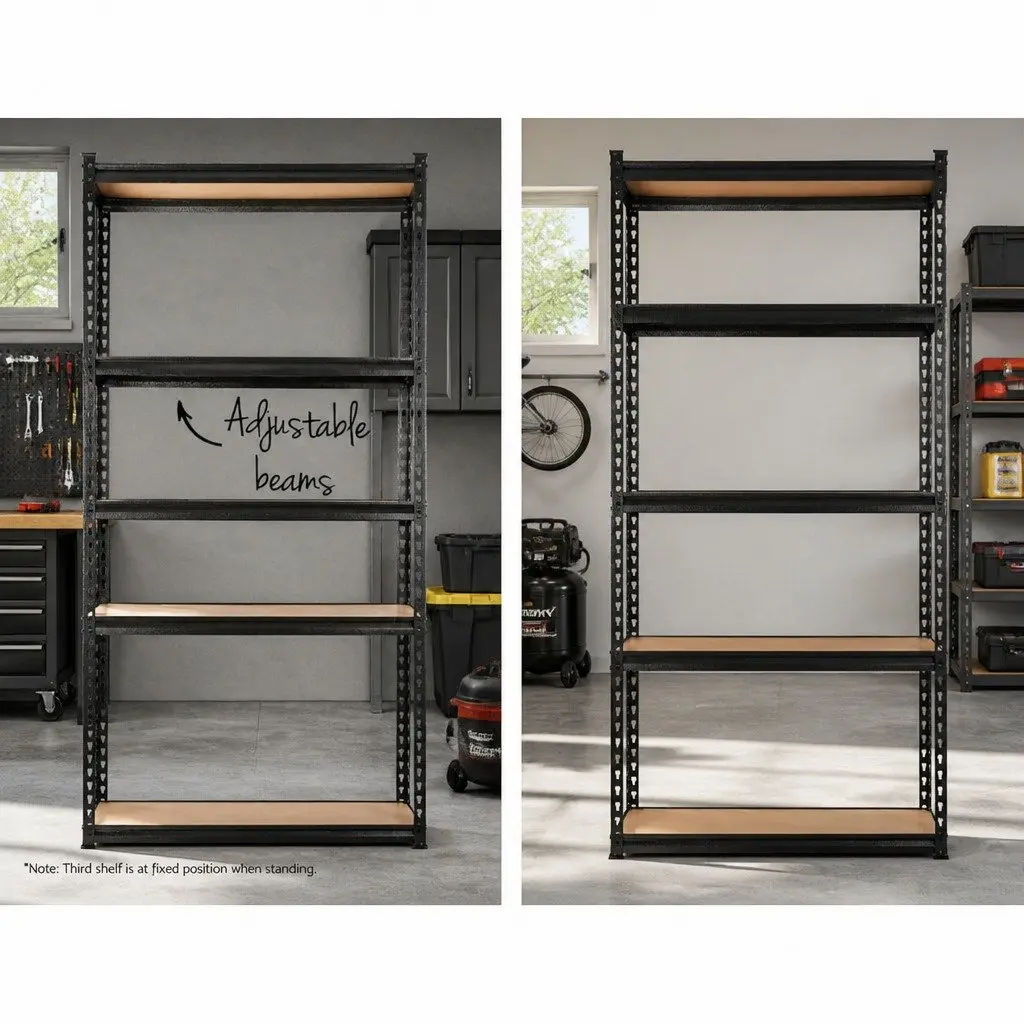Garage Shelving Unit Steel 5 Tier Storage Rack Black