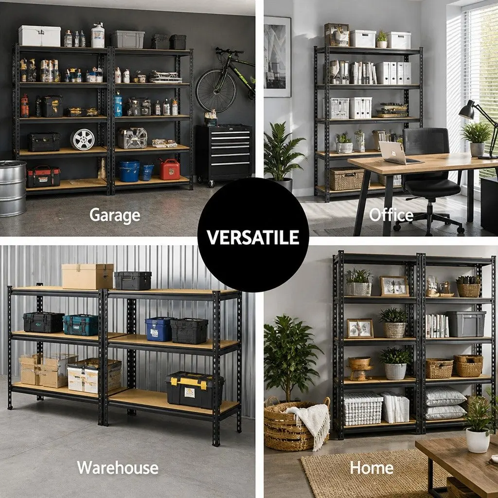 Garage Shelving Unit Steel 5 Tier Storage Rack Black