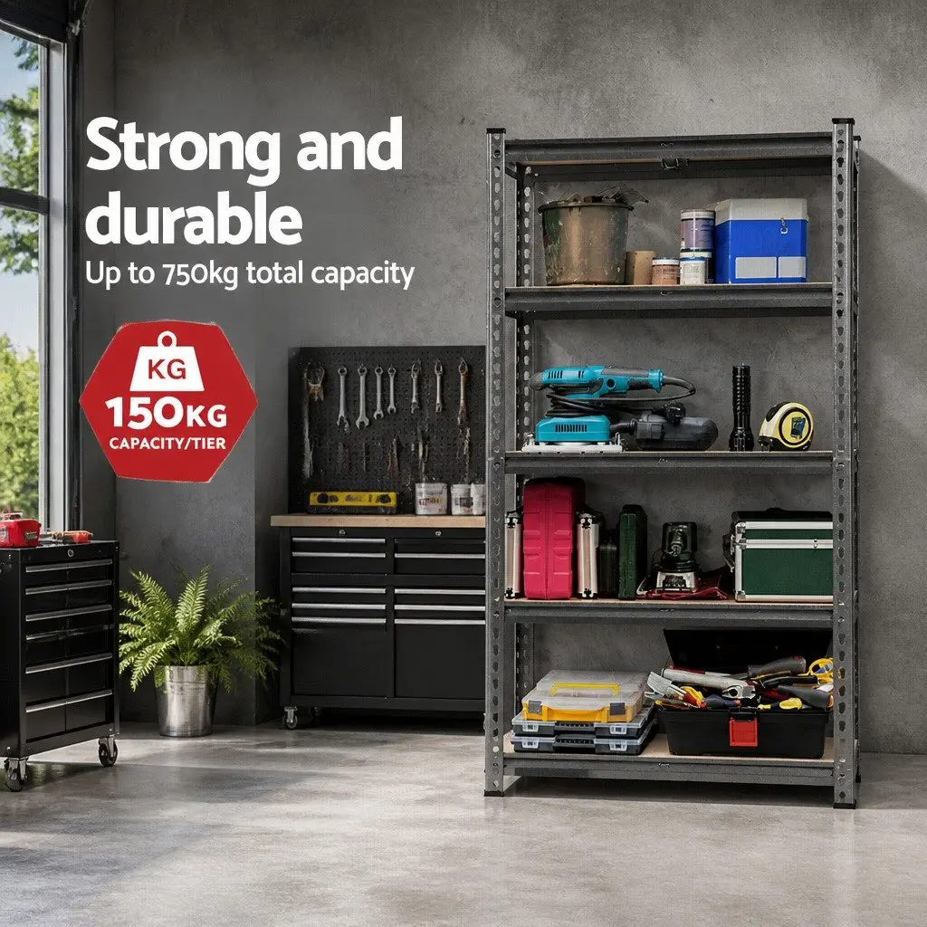 Garage Shelving Unit Steel 1.5M Adjustable Matte Charcoal