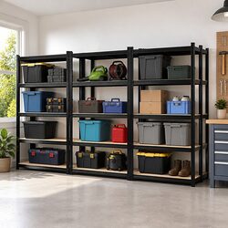 Sturdy 5-Tier Black Garage Shelving Unit for Storage