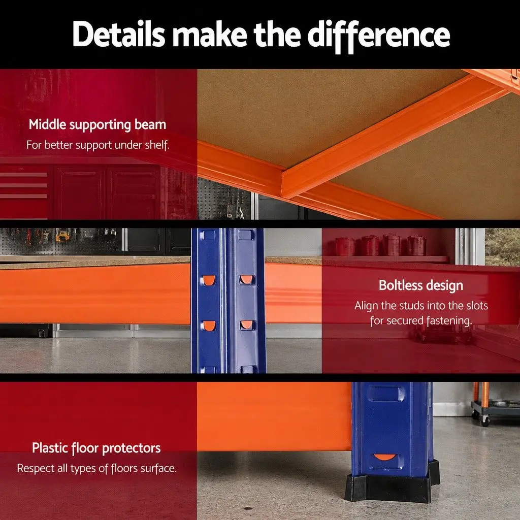 5-Tier Heavy-Duty Shelving Unit Powder-coated Steel 1.8M Orange Blue