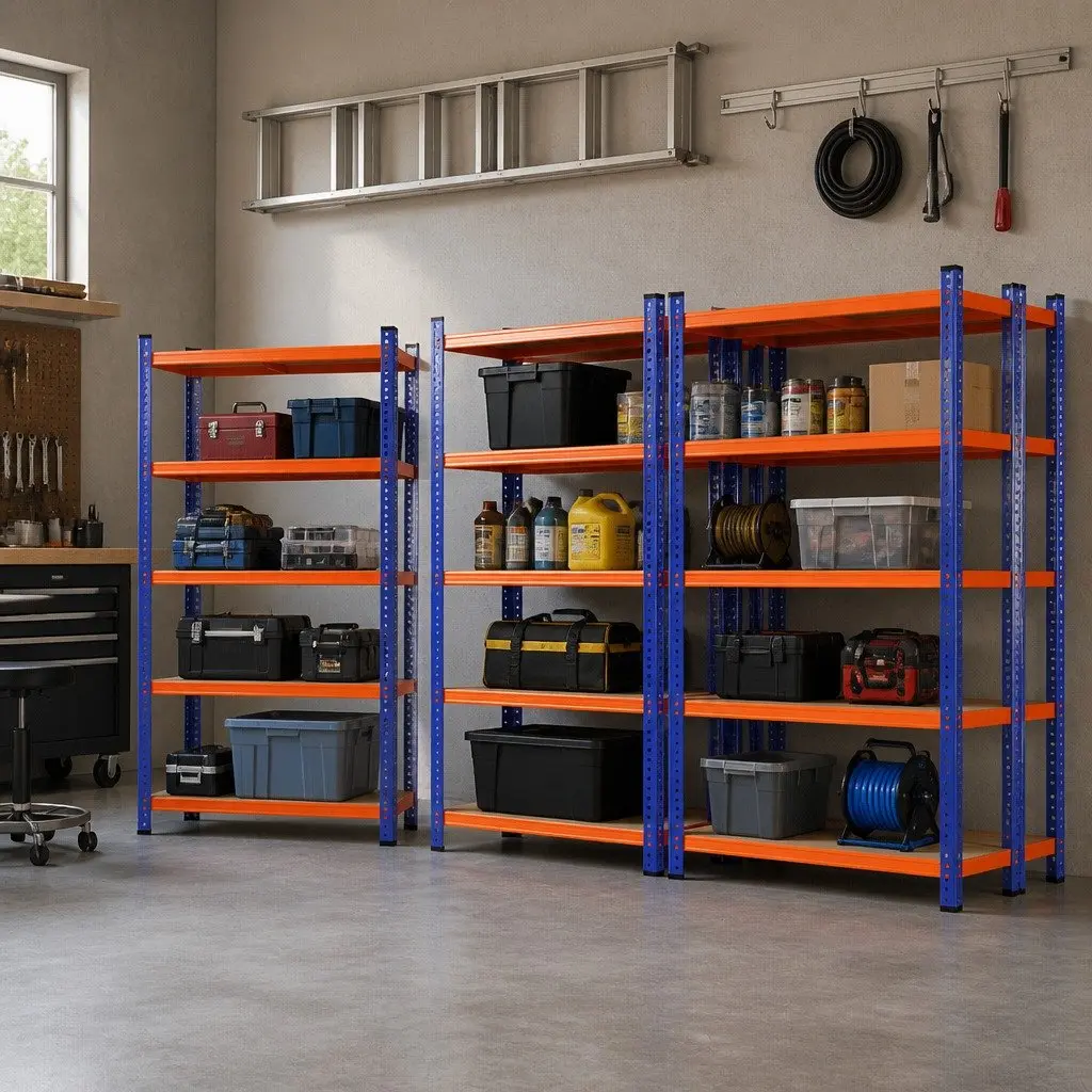5-Tier Storage Rack Heavy-Duty Steel 1.8M Orange Blue