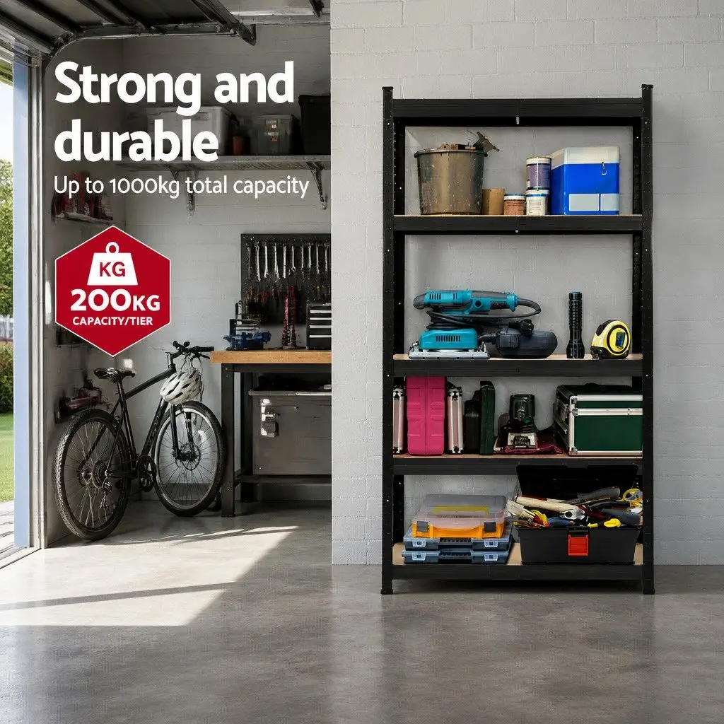 Warehouse Racking Shelving Unit Steel 1.8M Black Storage Rack