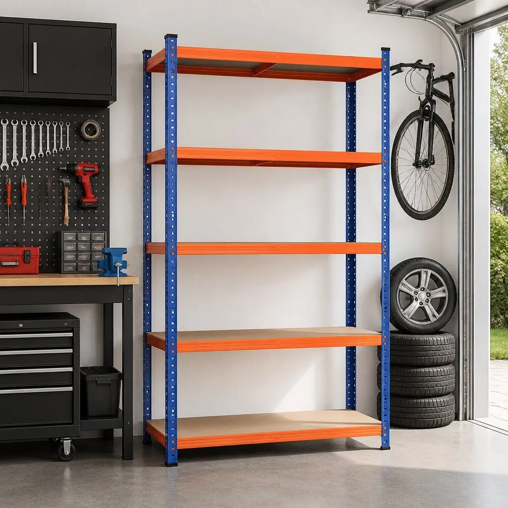 5-Tier Storage Rack Powder-Coated Steel MDF 90 x 40 x 180cm Orange Blue
