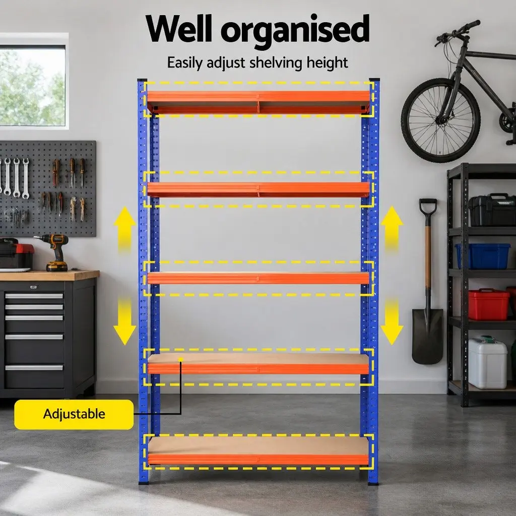 5-Tier Storage Rack Powder-Coated Steel MDF 90 x 40 x 180cm Orange Blue