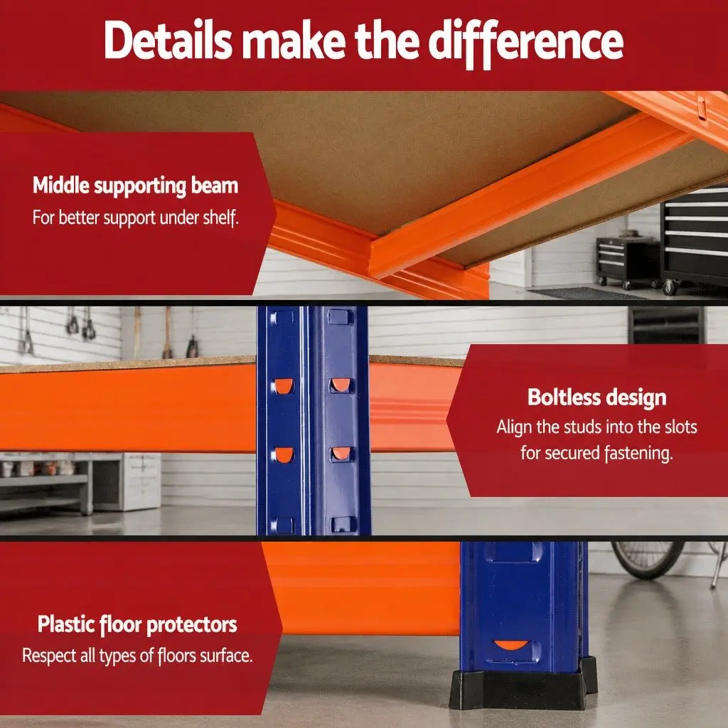 5-Tier Storage Rack Powder-Coated Steel MDF 90 x 40 x 180cm Orange Blue