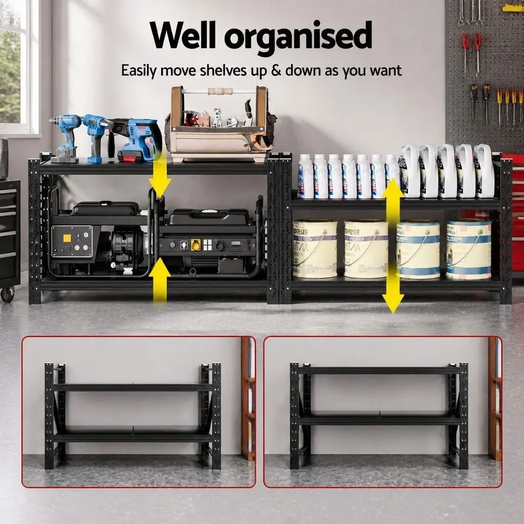 Garage Shelving Rack Steel 1.5m x 0.9m Black 2 Tier