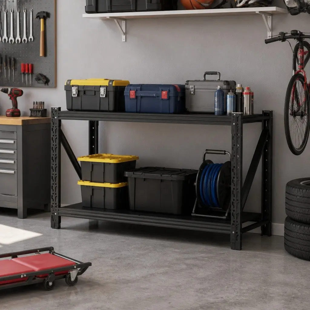 Warehouse Shelving Unit 1.5m x 0.9m Garage Storage Rack Steel Shelf Black