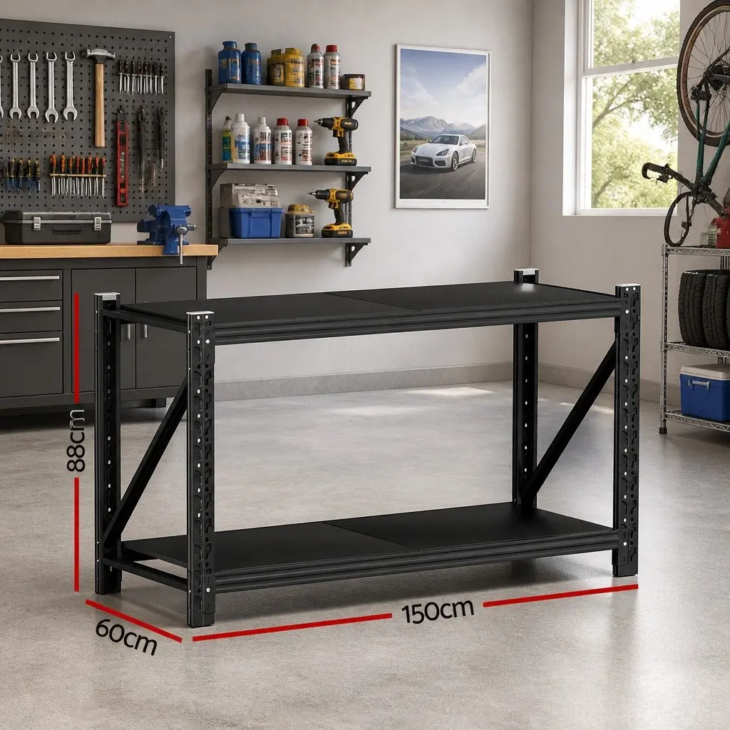 Warehouse Shelving Unit 1.5m x 0.9m Garage Storage Rack Steel Shelf Black