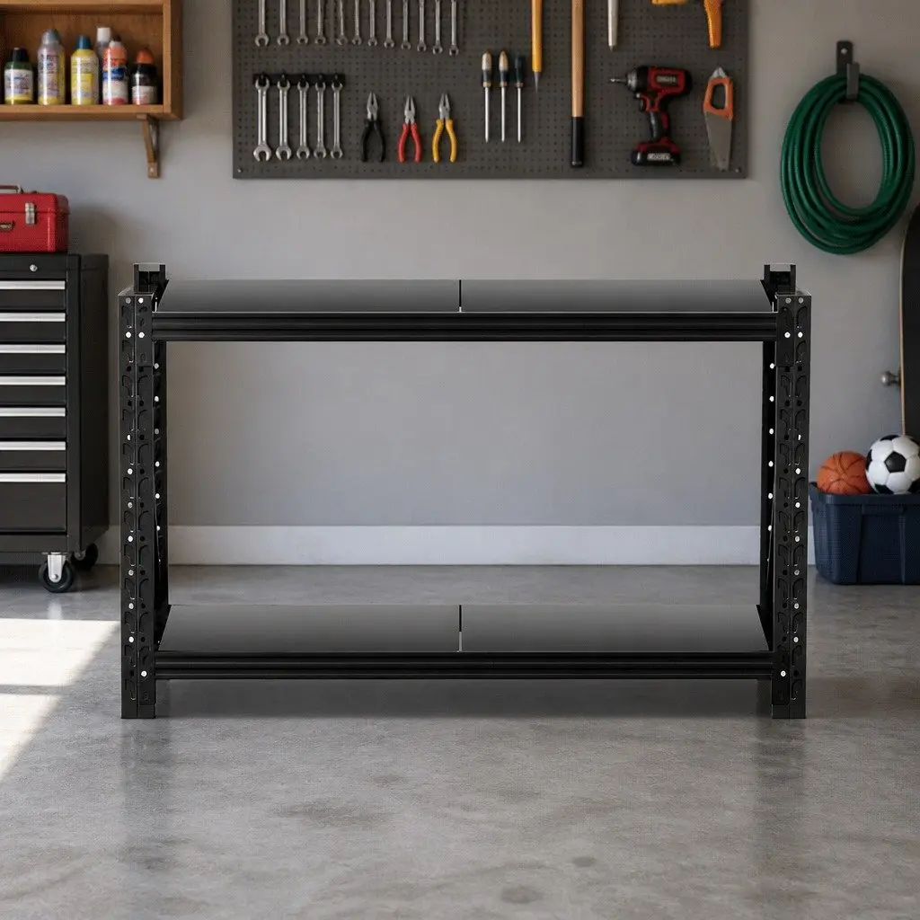 Warehouse Shelving Unit 1.5m x 0.9m Garage Storage Rack Steel Shelf Black