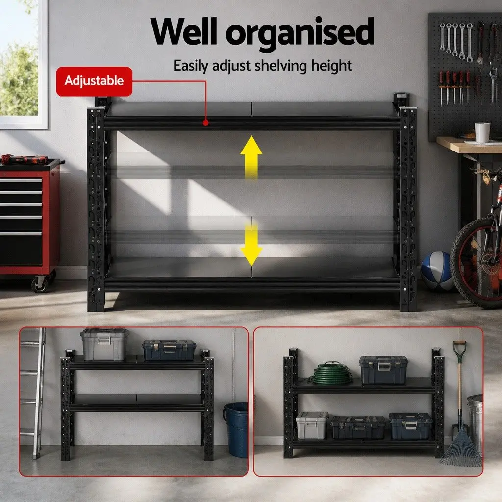 Warehouse Shelving Unit 1.5m x 0.9m Garage Storage Rack Steel Shelf Black
