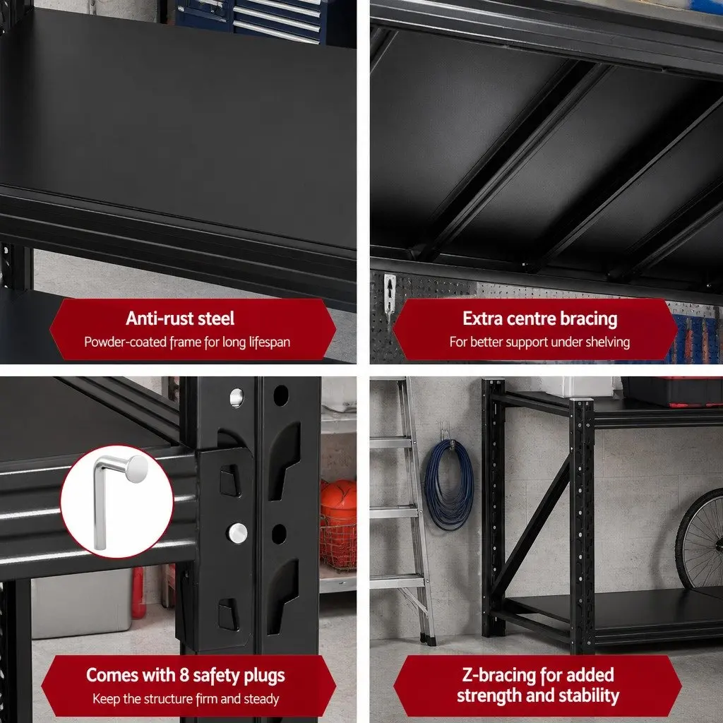 Warehouse Shelving Unit 1.5m x 0.9m Garage Storage Rack Steel Shelf Black
