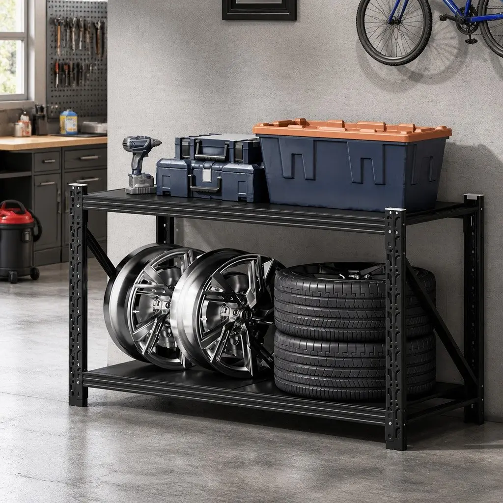 Warehouse Shelving Unit 1.5m x 0.9m Garage Storage Rack Steel Shelf Black