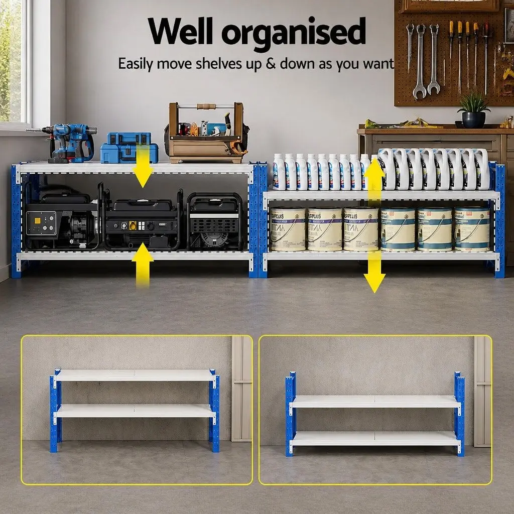 Garage Shelving Unit Steel 2m x 0.9m Blue and White Heavy Duty Storage Rack
