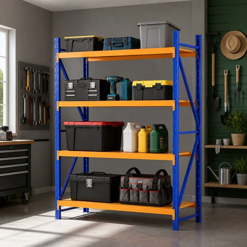 Warehouse Shelving Unit Steel 2m x 1.5m Adjustable Orange Blue
