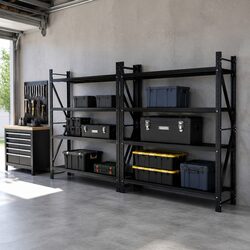 Heavy Duty Garage Storage Rack 4M x 2.4M Industrial Shelving Unit Black Steel